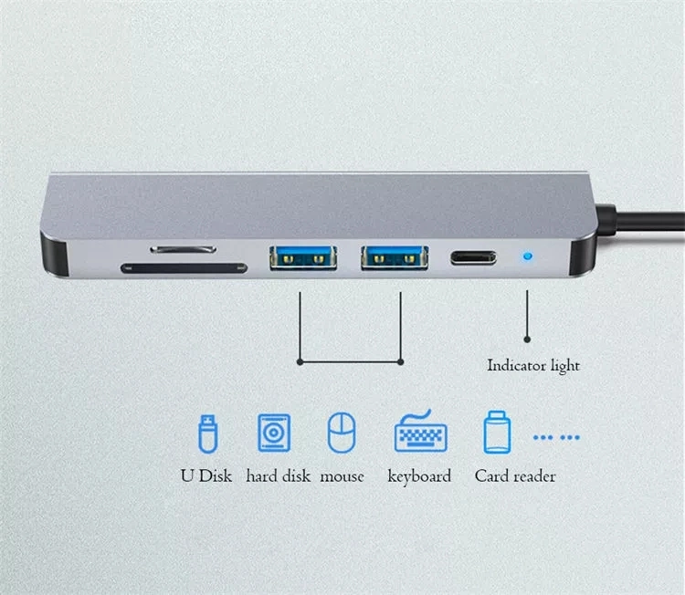 Convertidor de tipo C HDTV 4K C USB hub con 2 puertos USB 3.0 Carga Pd y TF / lector de tarjetas SD para el MacBook Pro