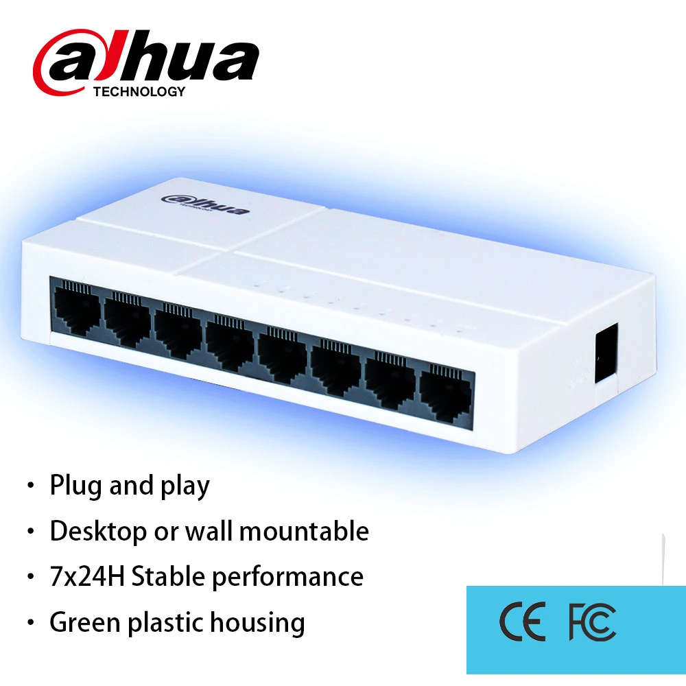 Dahua Compact Plug and Play 8-Port UnManaged Desktop Fast Ethernet محول شبكة بسرعة 10/100 ميجابت في الثانية