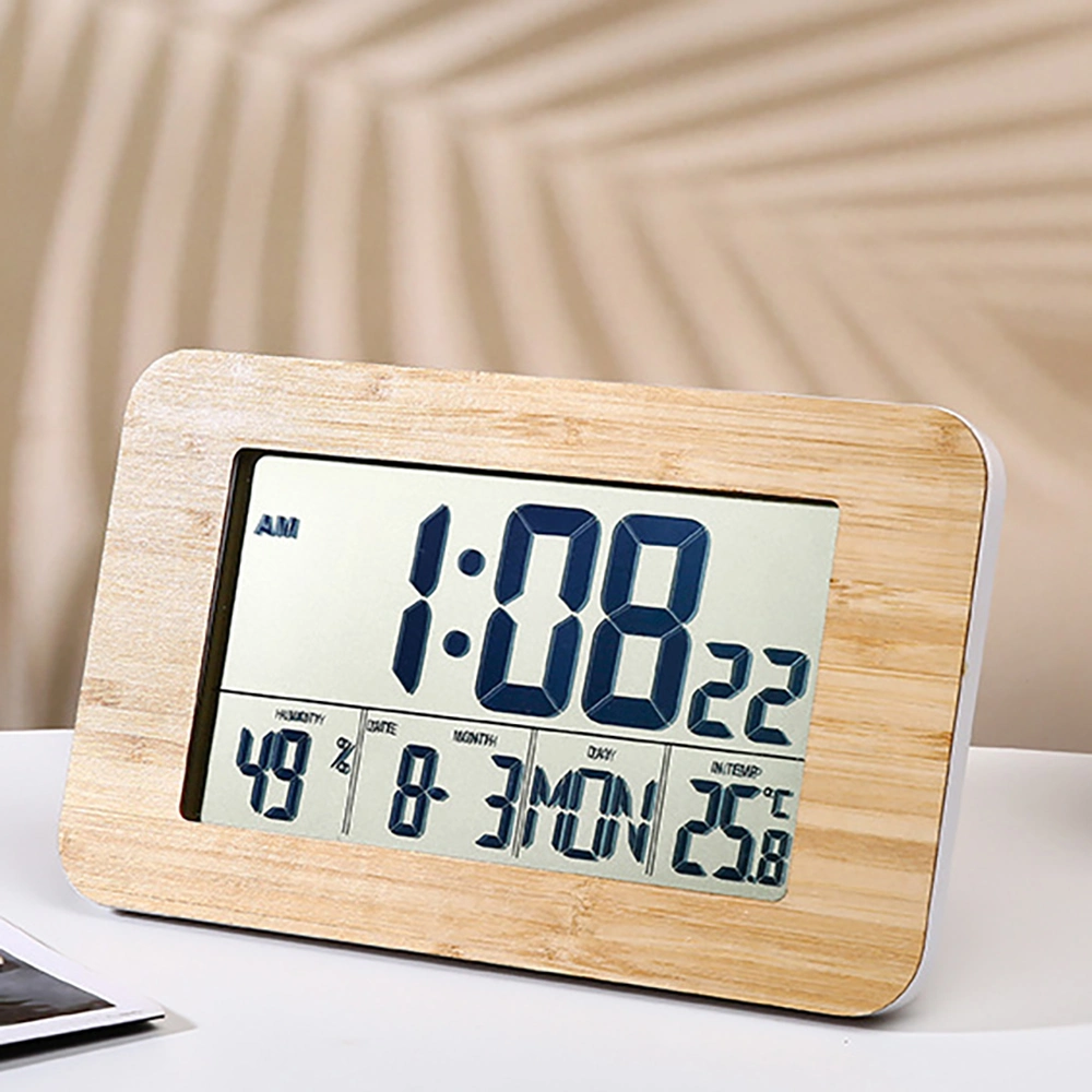 Digital Table LCD Calendar Bamboo Surface Decoration Gift Clock