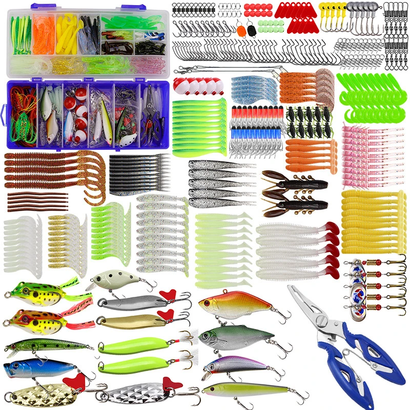 Topconcpt 350PCS Dulce agua Pesca Señuelos Kit Pesca aparejo Caja con Aparejo incluido Bures de Rana Cunas de Pesca Saltwater lápiz Salto de cebo Saltamontes Señuelos para el bajo