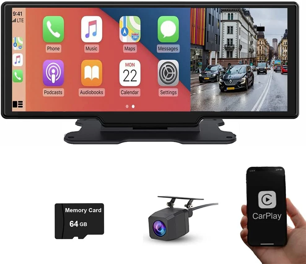 10.26 pulgadas de pantalla táctil 2K Dash Cam Apple inalámbrico de coche Carplay Radio Android