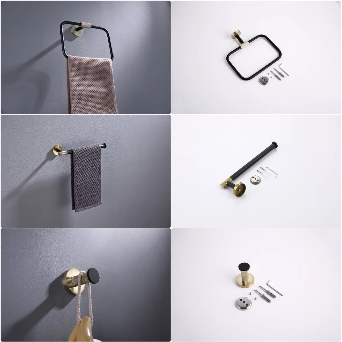 Juego de accesorios de baño de acero inoxidable 304 negro mate de oro cepillado Colgar toallas pañuelos Accesorios de baño