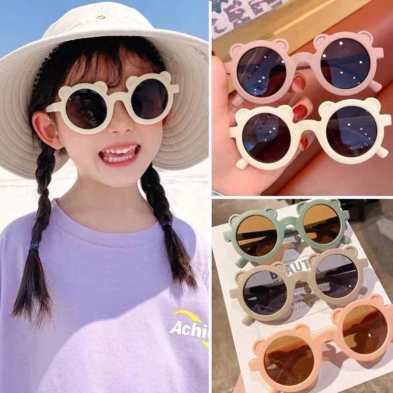 Los niños Ruunjoy gafas de sol de forma de Oso de dibujos animados niñas niño niños de la calle Ronda de las gafas de sol anteojos Eyewears Beat lindo bebé UV