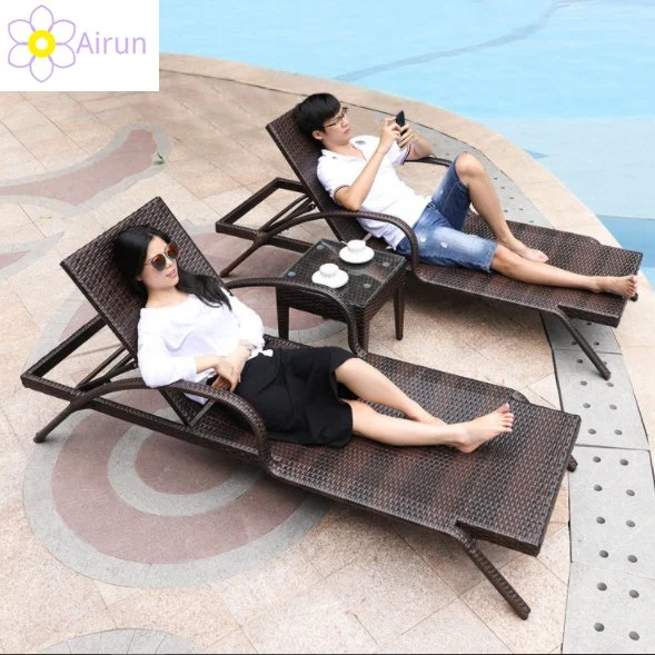 Adjustable Resort Rattan Chaise Lounge Chair Furniture Outdoor Sun Bed Beach Sun Loungers for Pool Side