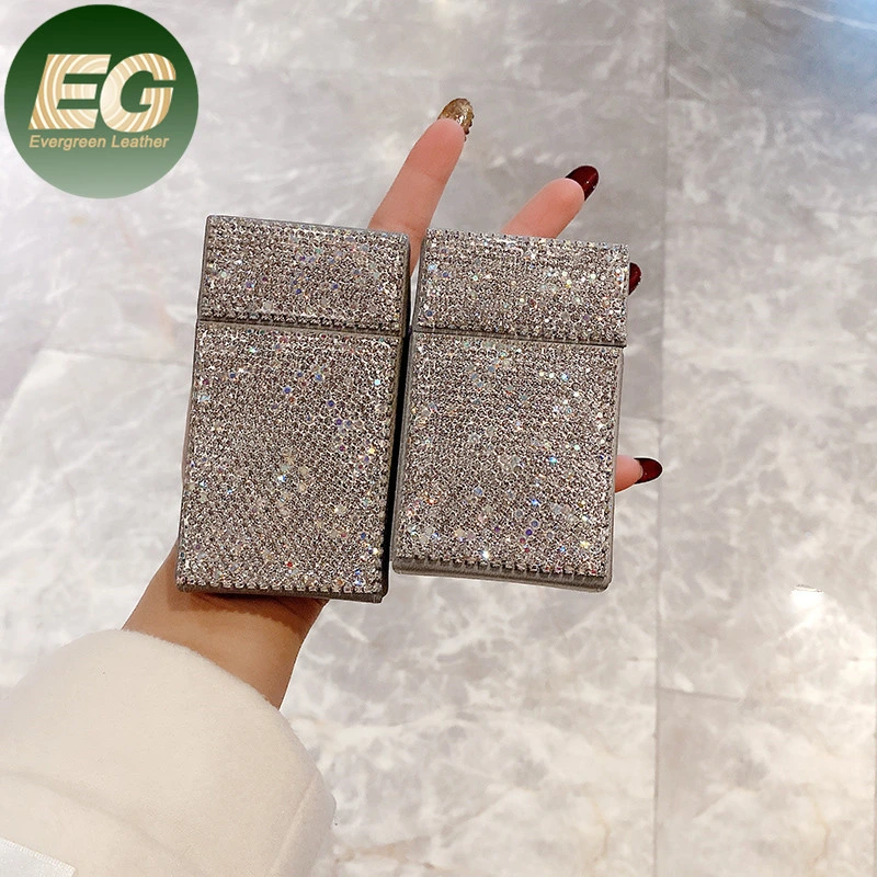 Ea067 Sparkly Bling Long Holder Box Luxury Diamond Wholesale/Supplier Waterproof Tin Cigarette Case with Lighter