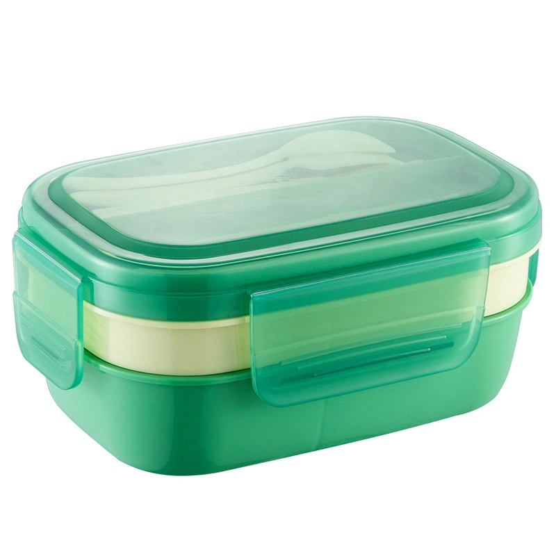 2L Plastic Portable 3 Compartments Lunch Box with Salad Bowl