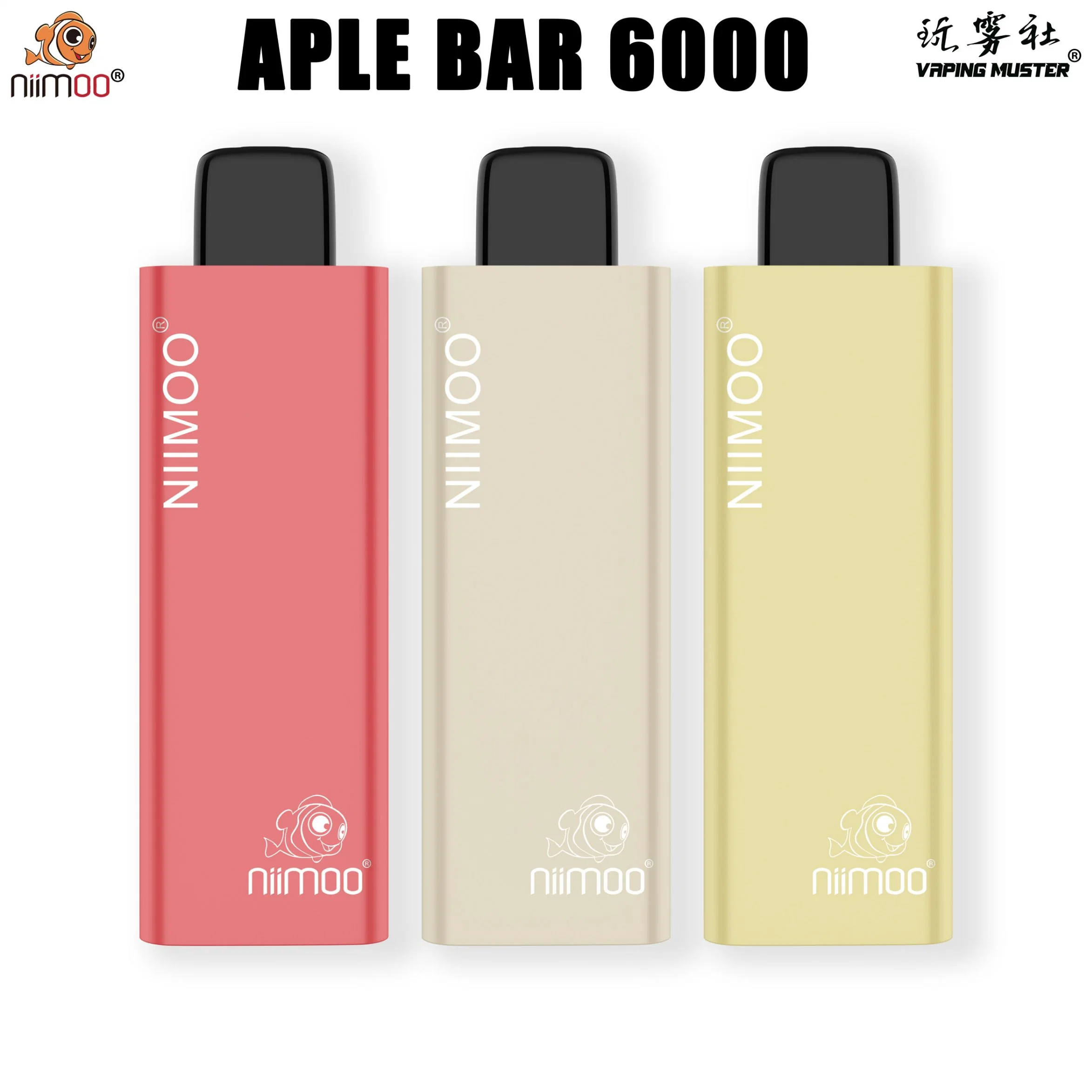 Niimoo Aple Bar 6000puffs Disposable/Chargeable Cigarette VAPE Pen con 500mAh Vaporizador de carga tipo C.