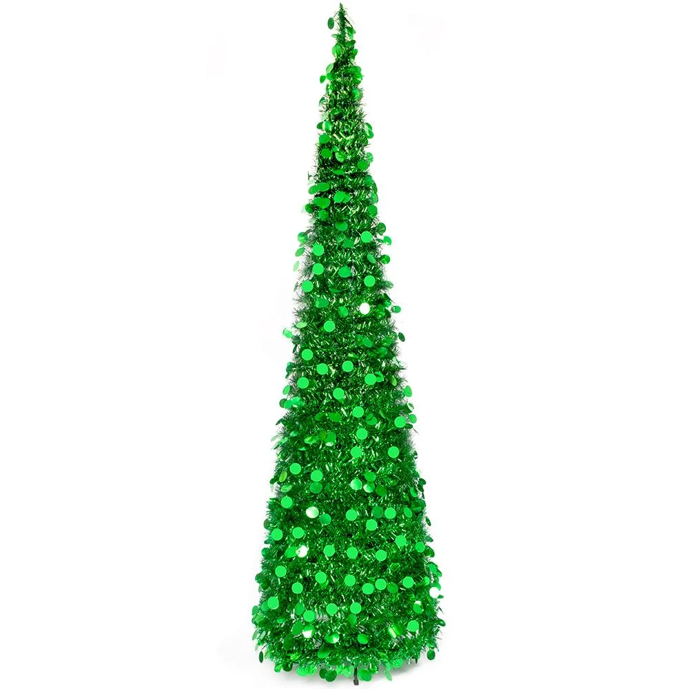 Holiday Xmas Decorations Collapsible Pop up Artificial Tinsel Christmas Tree