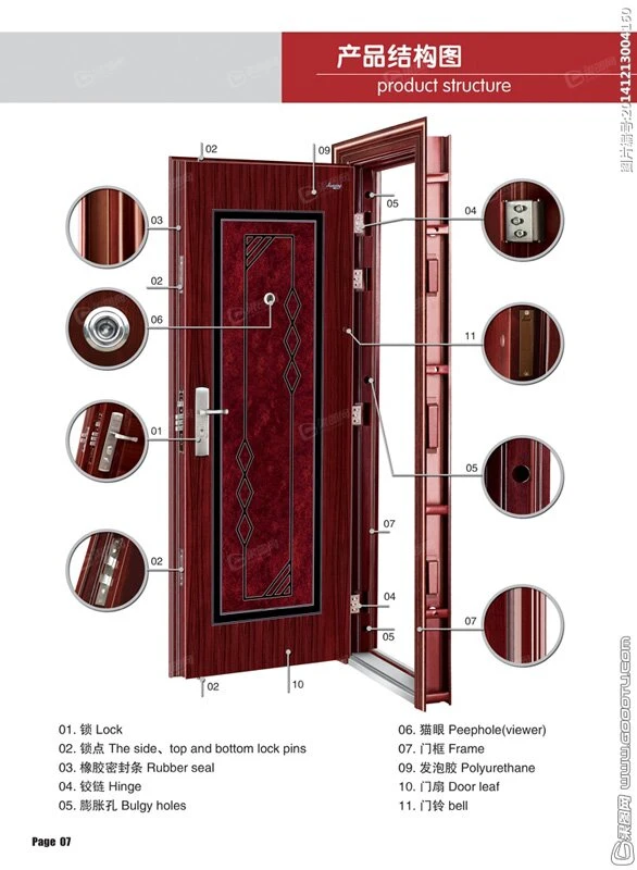 Original Factory Single Double New Turkish Design Turkey Entrance Exterior Iron Metal Security Steel Door