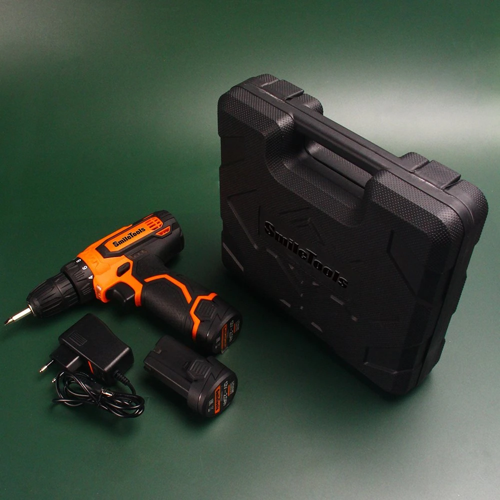Профессиональных домашних аккумуляторные электрические электрическую дрель с черный пластиковый чемодан