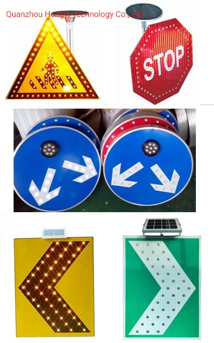 Solar Panel Powered OEM High Way Outdoor Street Road Flashing Reflective Safety Warning Boards Light Solar LED Traffic Sign