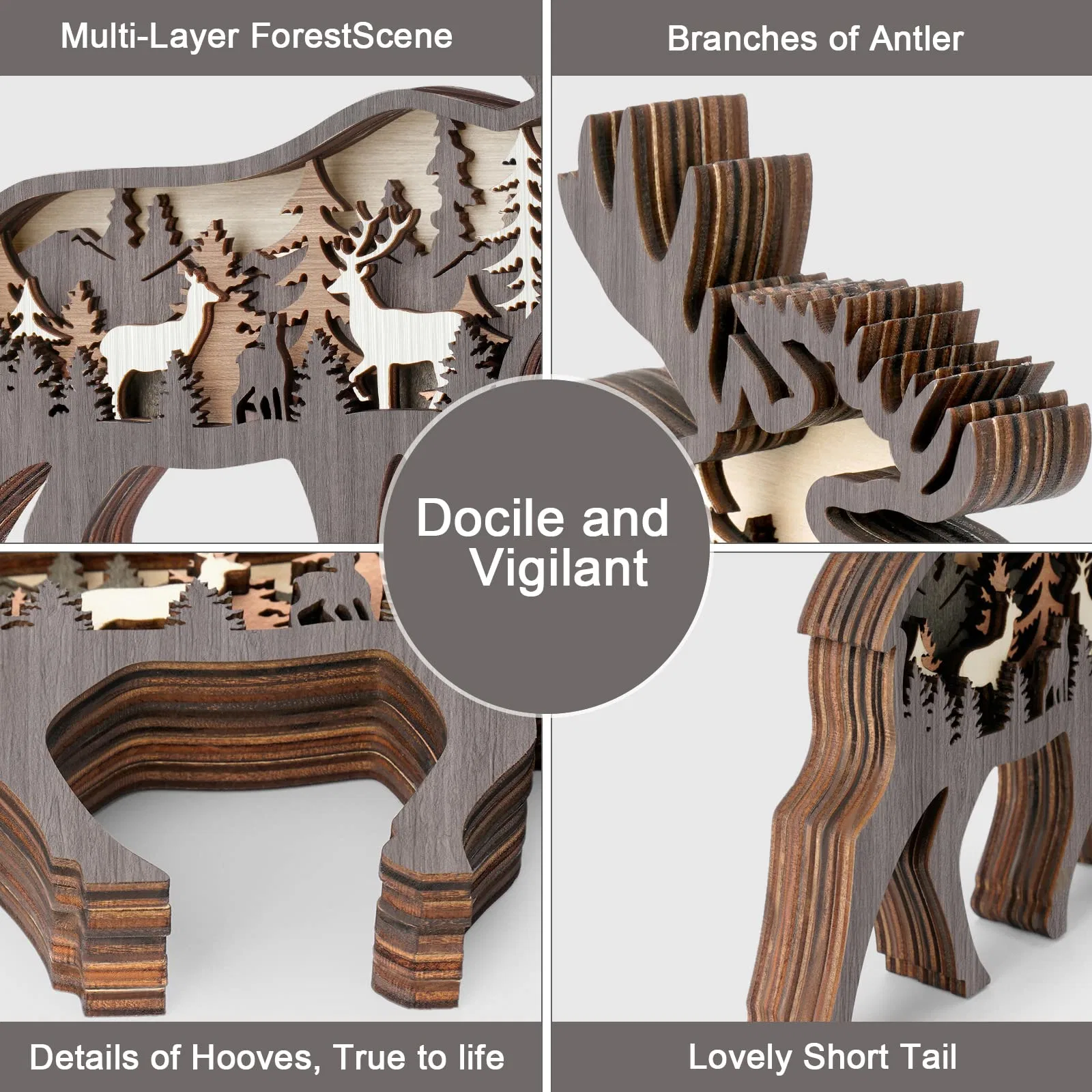 Creative Multi Layer 3D Wood Carving Forest Animal Elk Wood Crafts for Home Furnishing Wall Decorations