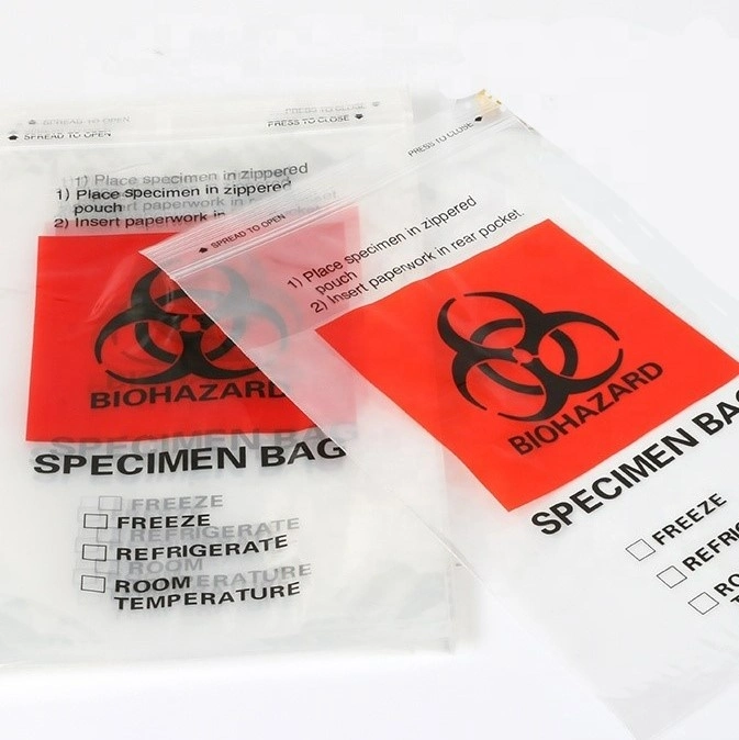 Medical Use 3-Layers Plastic Pathology Ziplock Specimen Biohazard Bag with a Pocket