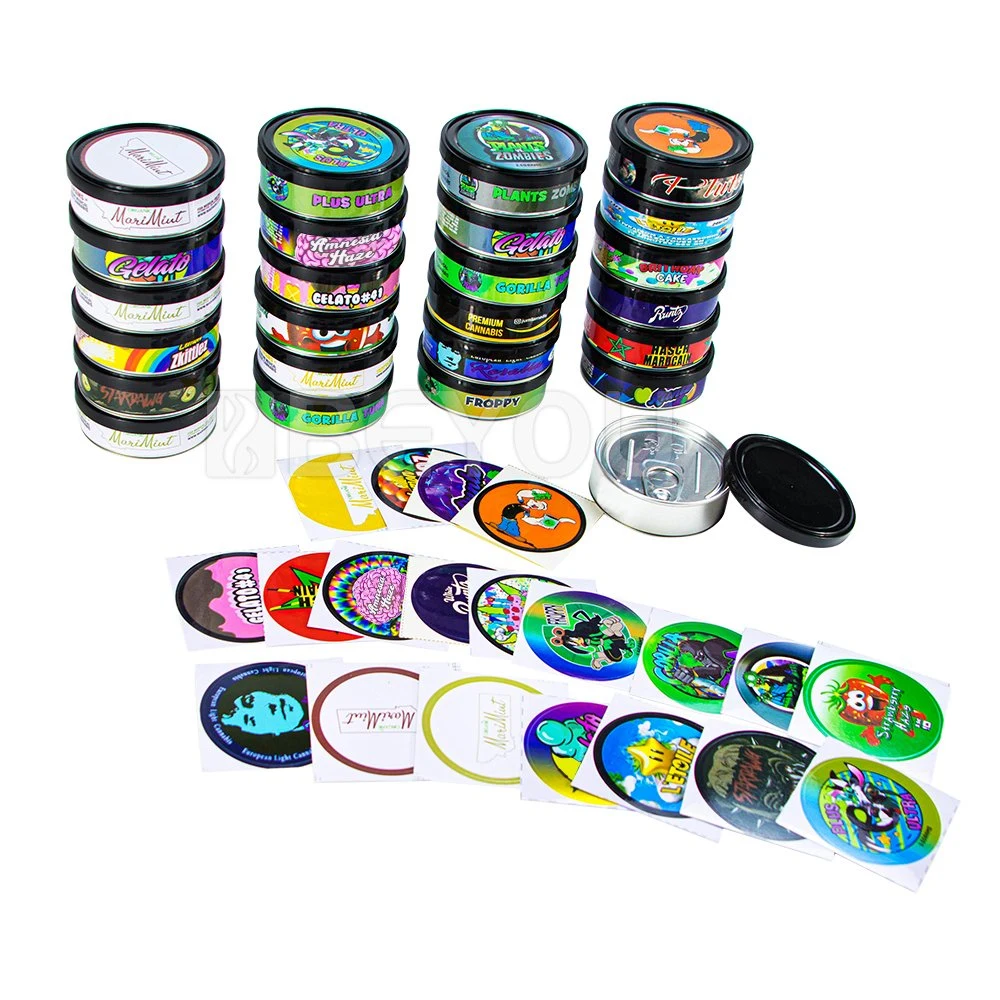 3.5g Pressitin Tuna Cans Tobacco Herb Flower Storage Case Dustproof Black Lid Box Set Custom Sticker