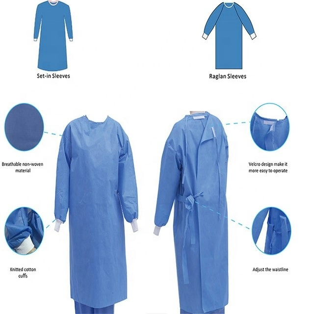 Medical Hospital Disposable Isolation Gown Face Mask Antistatic SMS Nonwoven Waterproof Long Sleeve Isolation Surgical Gown Surgeon Gown with FDA CE Certifacate