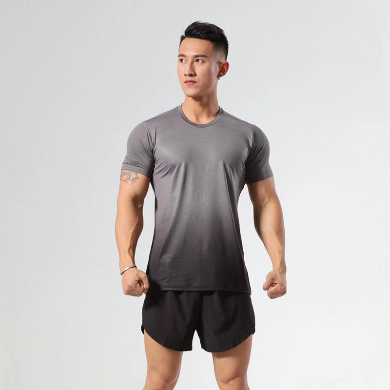 Quick Dry Four Way Stretch T-Shirt Sports Top Exercise Gradient Color Fit Jogger Men Tech Shirts