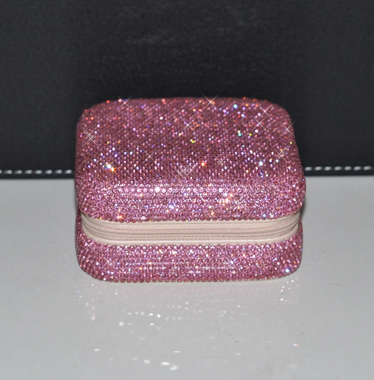 Ea021 Fancy Glitter Kleine Juwelen Organizer Ketten Ringe Ohrringe Halskette Aufbewahrungskoffer mit Diamond Portable Travel Mini Schmuckkästchen