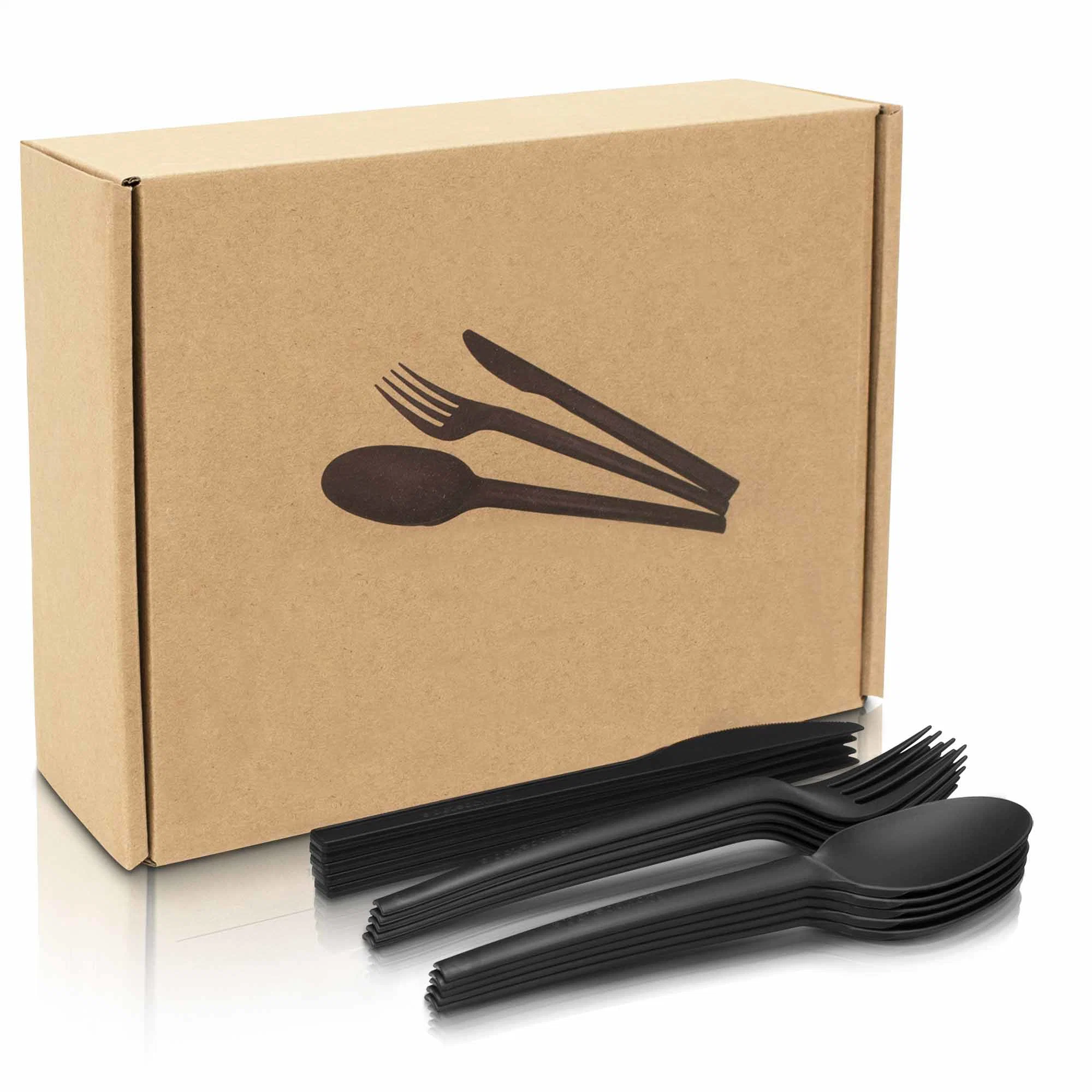 6.75 pulgadas Tpla personalizado Pack caja plegable de cuchillería cuchillo tenedor cuchara biodegradable