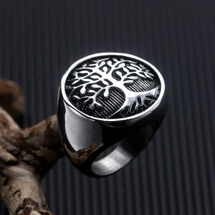 High Grade Quality 316L Titanium Steel Black Oil Filled Rings The Tree of Life Patterns Ring