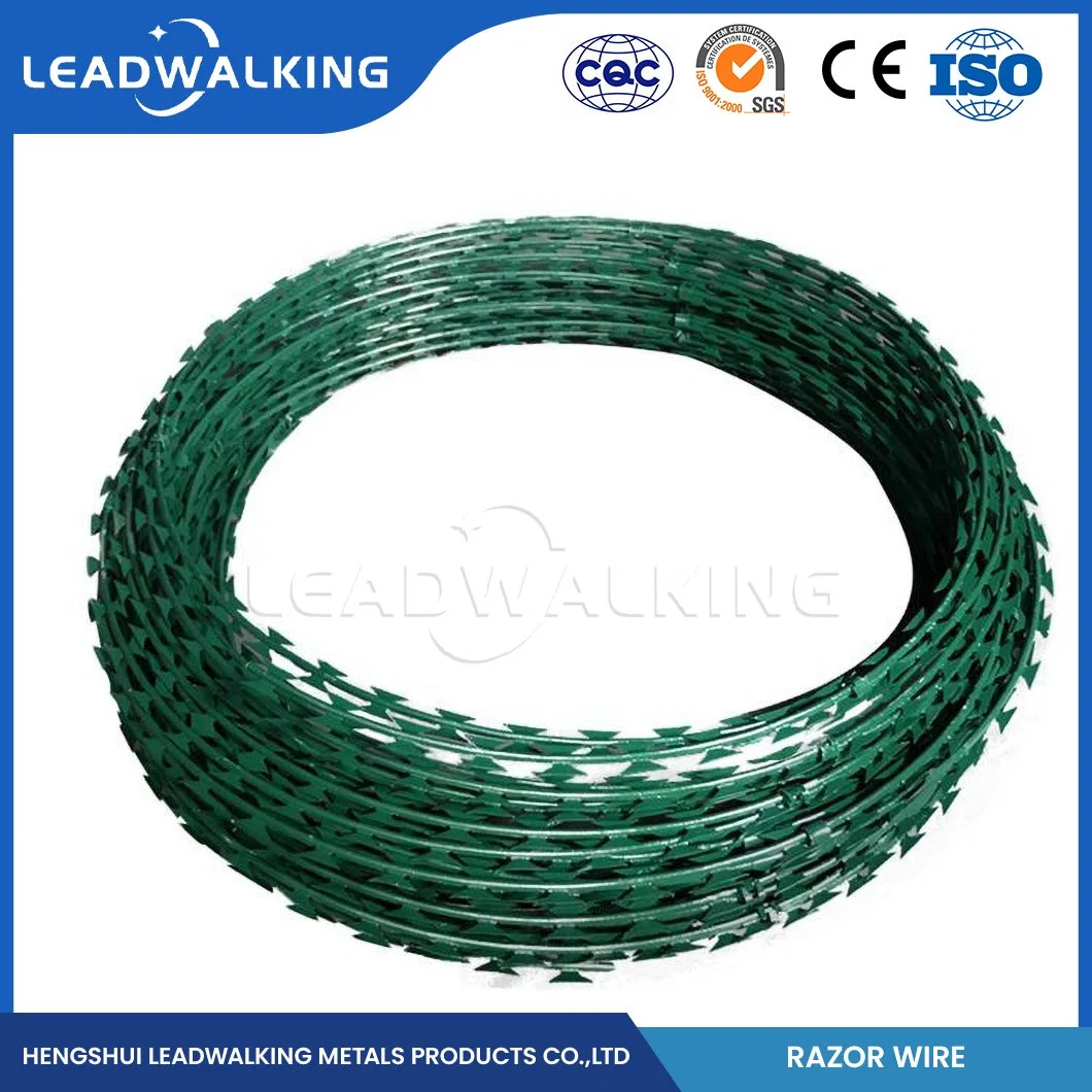 Galvanizado Leadwalking Razor Fábrica de alambre de púas Alambre de acero de 37 capítulos grabados de afeitar China Alambre de Púas alambre de navaja en espiral de superficie brillante