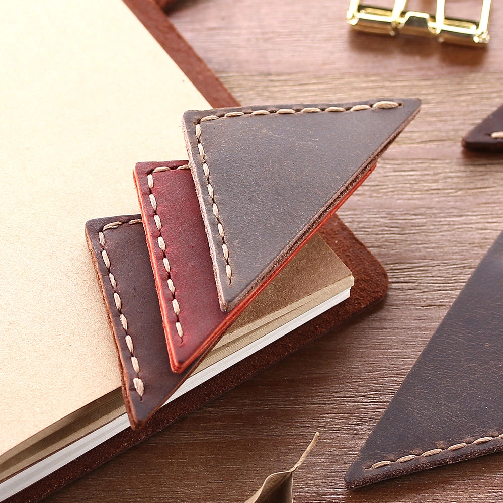 Artesãos artesanais Gift Retro Premium genuíno Triangle Leather Bookmark Atacado Fornecimento de escritório