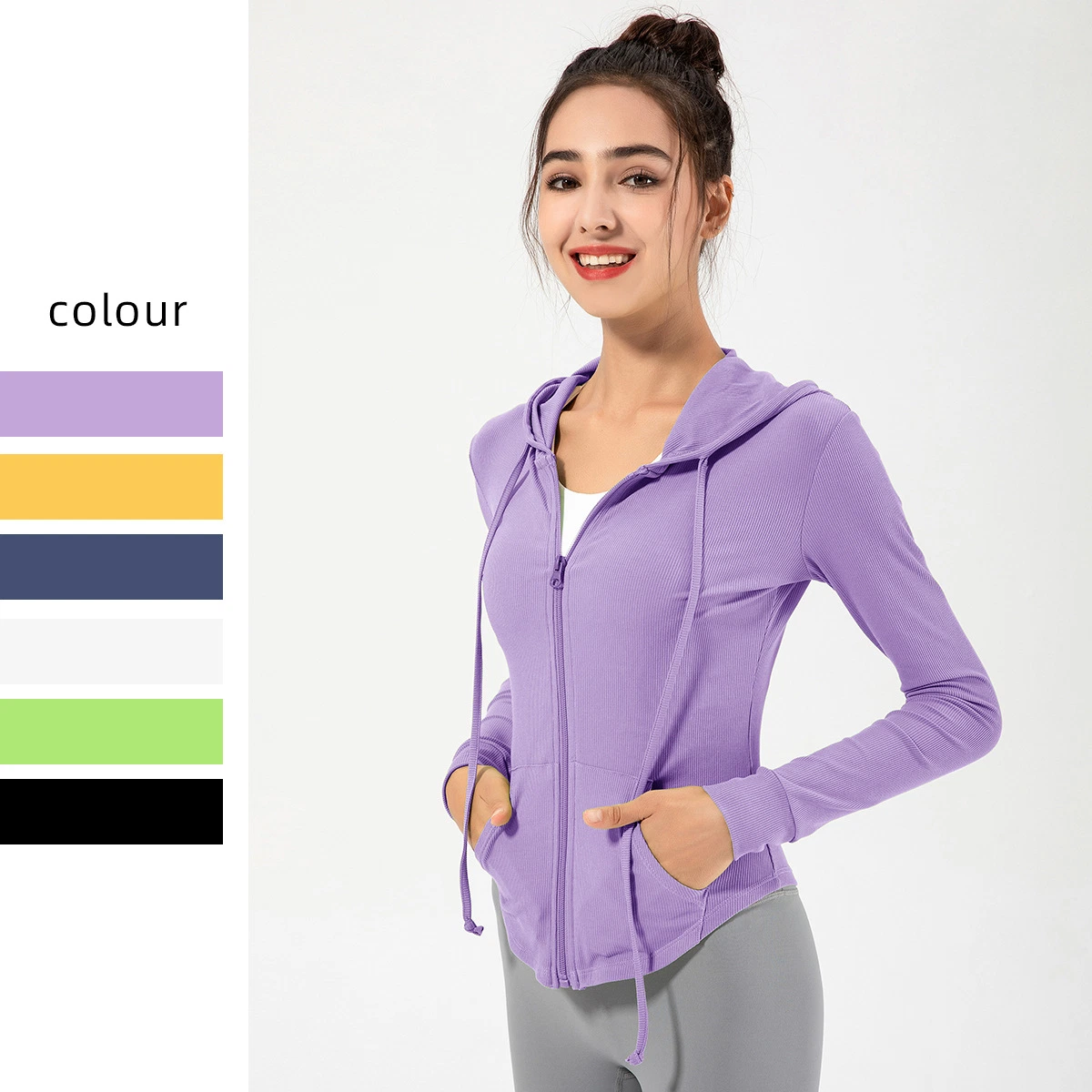 New Design Cute Slim Fit Long Sleeve Athletic Running Hooded Jacket with Full Zipper, Custom Daily Ball Sports Fitness Hoodies with Side Pockets for Women