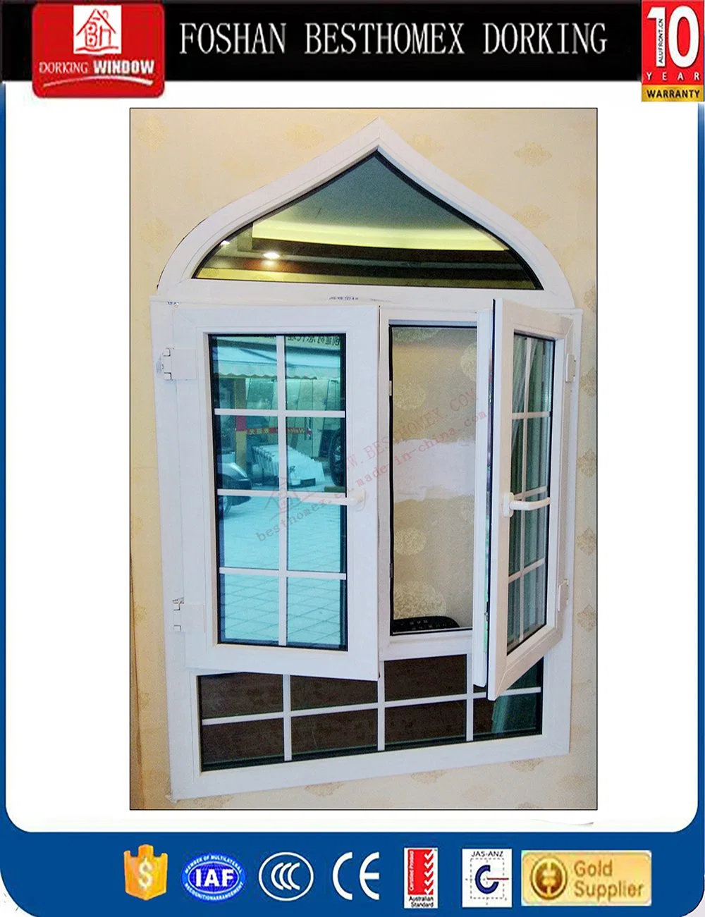 نافذة UPVC Casement Arch عالية الجودة