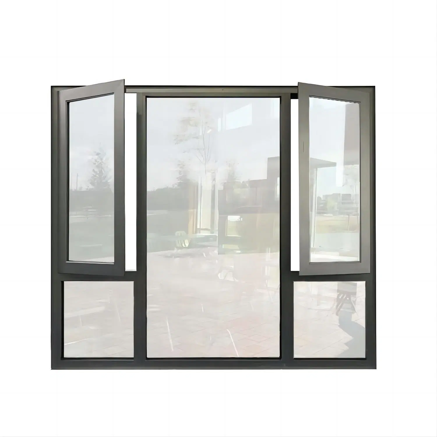 Material de construcción Aluminio extrusionado Sixinalu abrir la puerta de bisagra de la ventana de vidrio templado de Casement