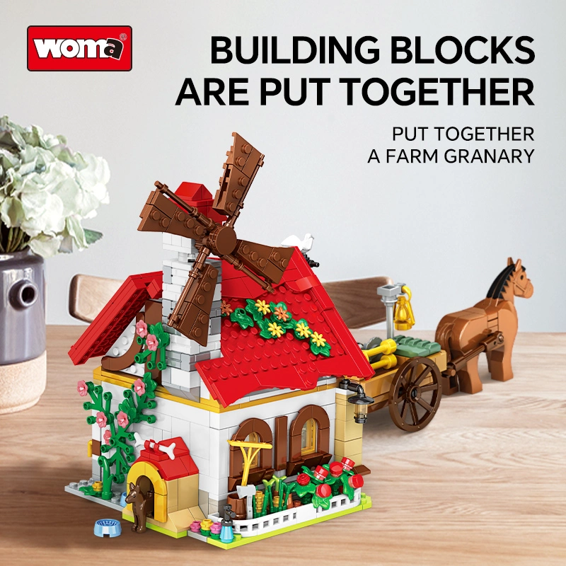 Woma Toys 12108 Maison de Carrosse Éducative pour Enfants Blocs de Construction de Chevaux Thème Ferme de Grange en Plastique Jouet Éducatif Intellectuel Jouets Éducatifs