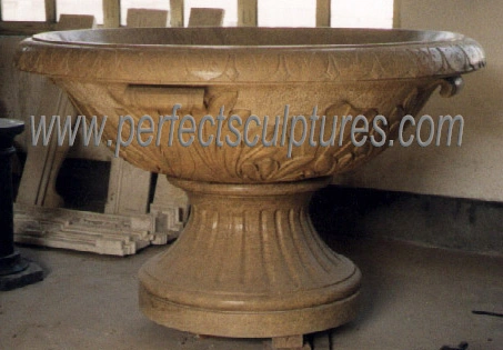 Home Decorative Antique Carved Stone Planter Marble Carving Flower Vase for Garden Ornament (QFP340)