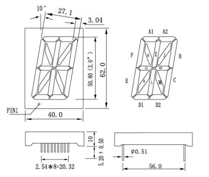 2 Inch Single Digit 16 Segment LED Display