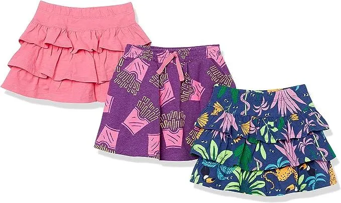 Essentials Girls and Toddlers' Knit Ruffle Scooter Skirts (Previously Spotted Zebra) , Multipacks