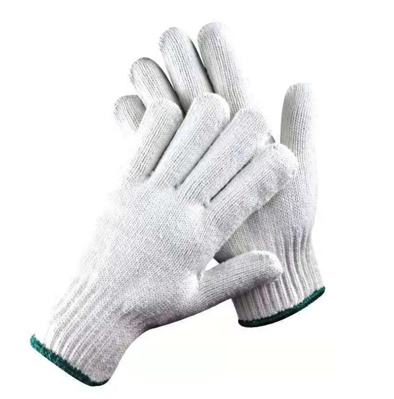 Guantes blancos blanqueados de trabajo Guantes de algodón de punto de mano Trabajo de seguridad Guantes con OEM