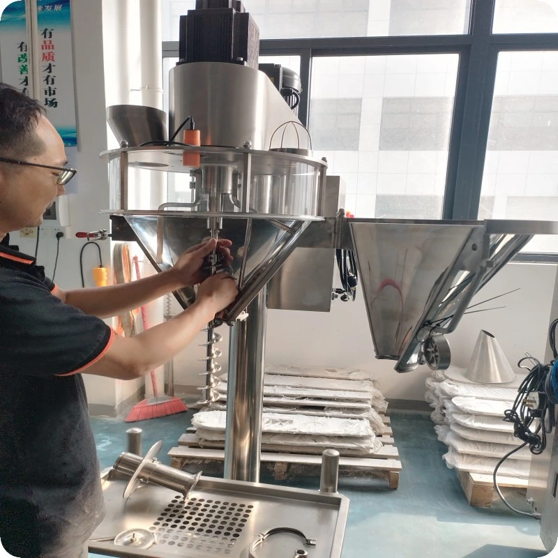 Semi-Auto Rotary Powder Filling Cake Mix Loose Fine Screw Lemonade Can Cocoa Packaging Chemical Small Hopper Packing Machine