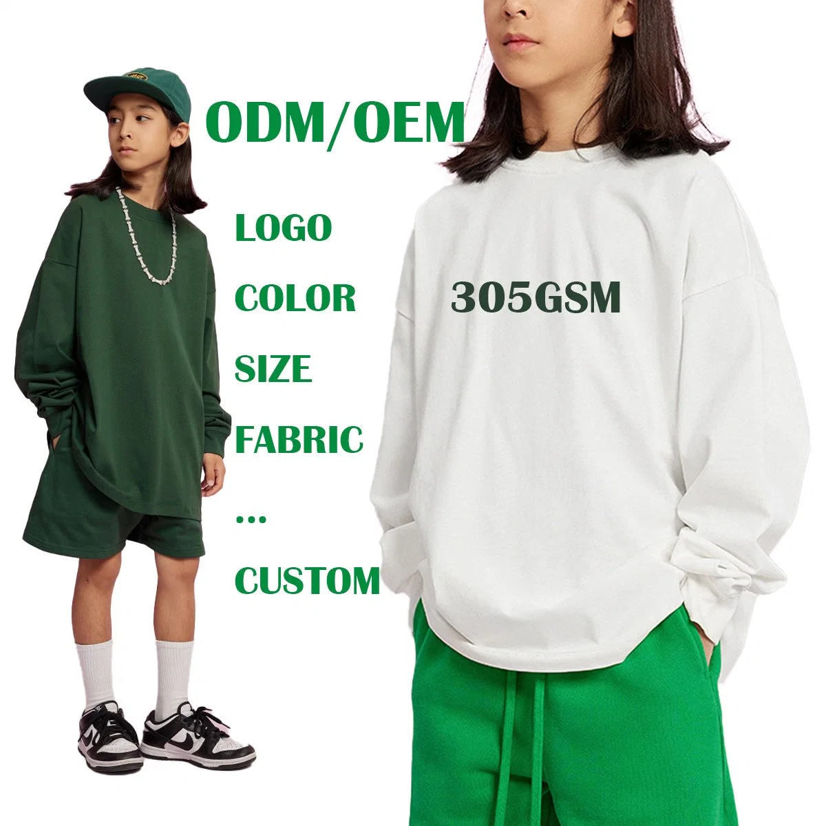 Autumn and Winter New High quality/High cost performance  305g Heavy 100% Cotton Basic Blank Custom Logo Children Clothes Tops Plain Oversize Long Sleeve Tee Shirts