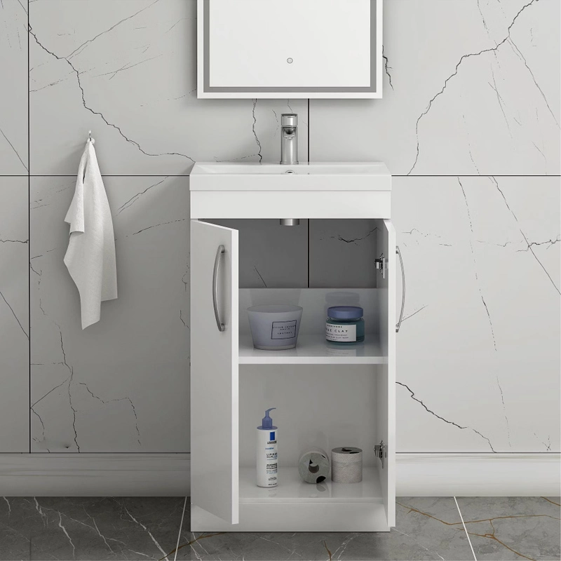 500mm Gloss White 2 Door Floor Standing Vanity Unit with Ceramic Basin