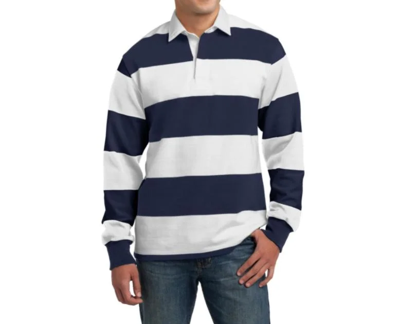 Custom Cotton Jersey Tops Classic Long Sleeve Yarn-Dyed Stripes Rugby Polo Shirt