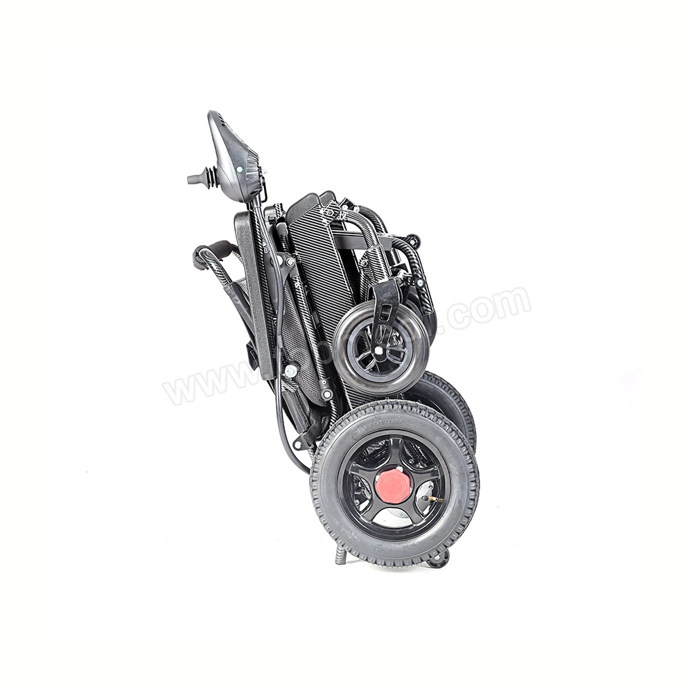 Electromagnetic Brake Carbon Fiber Appearance Aluminum Power Motorized Electric Wheelchair with Lithium Battery