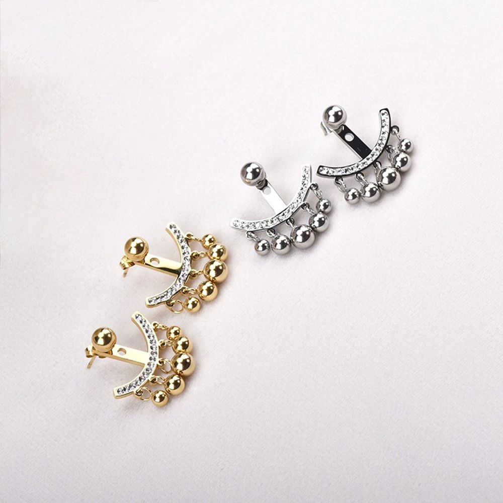 18K Gold Plated Diamond Anchor Sailor Stud Earring Stainless Steel Round Small Steel Ball Dangle Drop Earrings Jewelry for Women