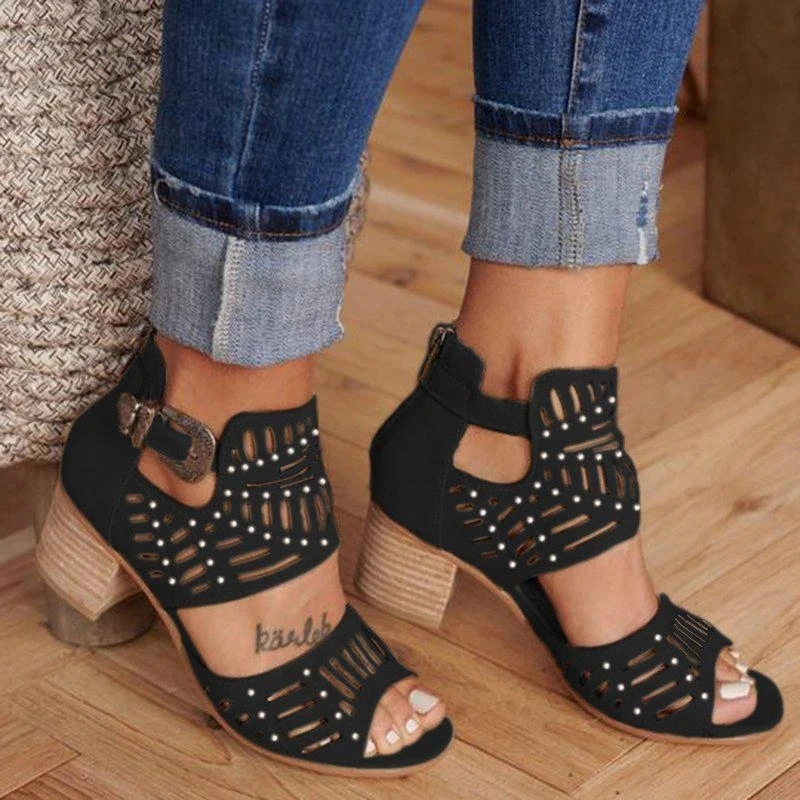 Women Wedge Sandals MID Heel Summer Slip-on Buckle Ladies Shoes