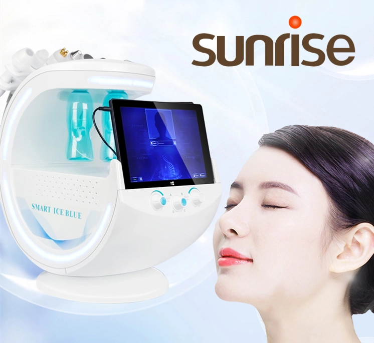 Sunrise Ice Blue Oxygen Dermabrasion Skin Analyzer Hydrafacial Skin Care Cleaning Machine Diamond Facial 7 in 1 RF Skin Tightening Facial Beauty Machine