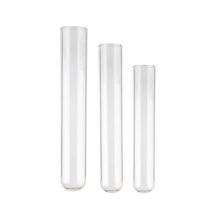 10ml 25ml 50ml 100ml Tubo de ensaio de vidro transparente de fundo plano ou redondo para laboratório de química Tubos de ensaio Pyrex