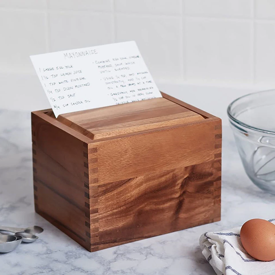 Customization Wood/Wooden Recipe Box with 2 Compartments for Letters/Cards/Photos Storage