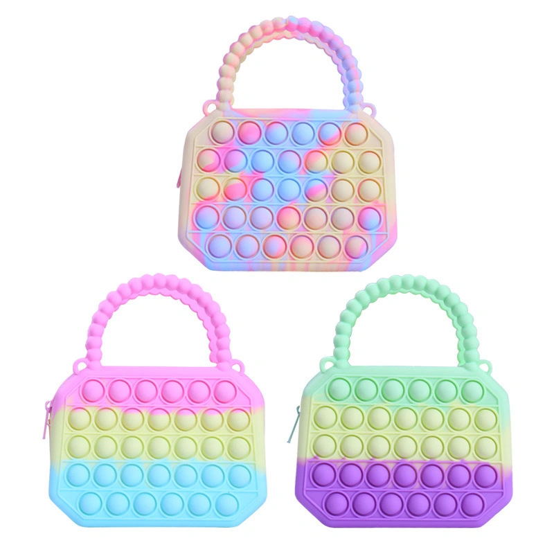 Fidget Stress Toys Silicone Bubble Push Crossbody Bag Reliver Autism Ladies Bolsa Children Handbag Coin Pouch Purse Gifts