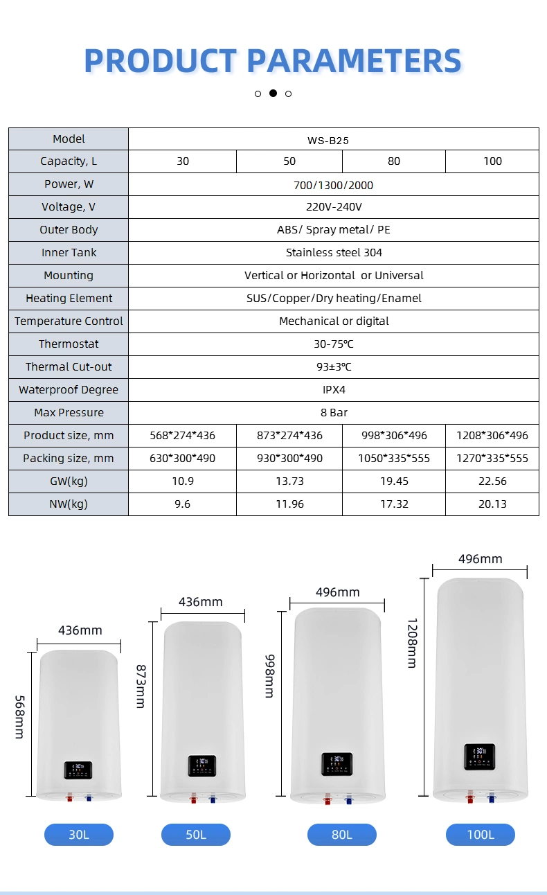 220V Calentador de agua eléctrico tanque eléctrico de acero inoxidable