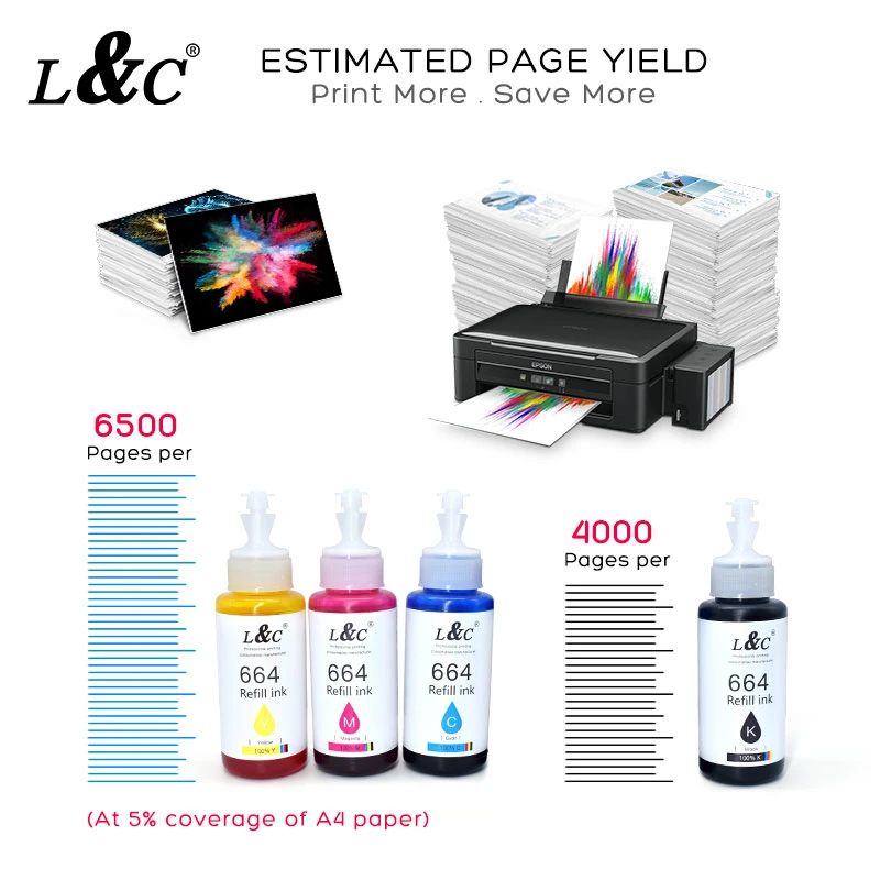 Depósito de tinta de impresora T664 Ep 664 Recarga de tinta para impresora de tinta Epson et-2550/2600/2650/3600/4500/14000/L555