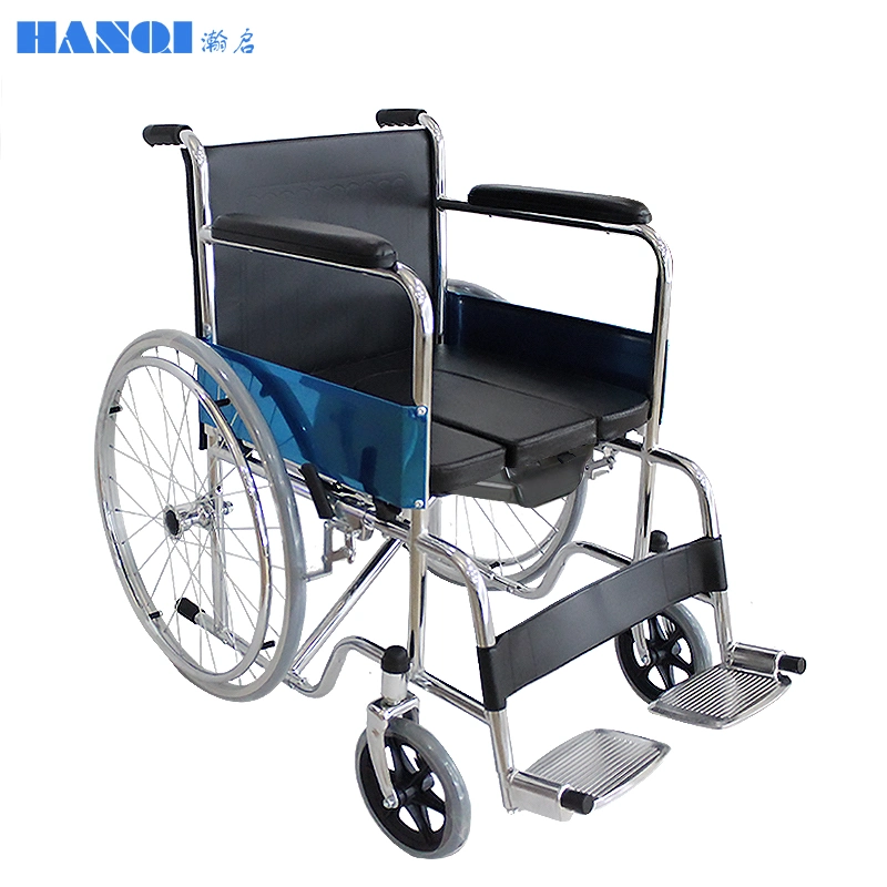 Multi-Functional and Lightweight Stainless Wheelchair with Pull-Type Plastic Commode for Disabled