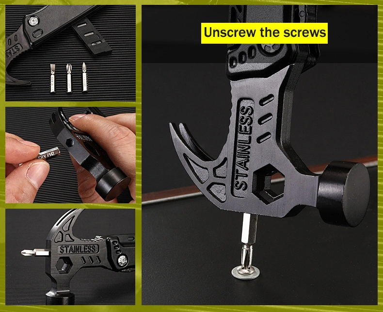 Multi-Function Hammer Wrench Screwdriver Opener Saw Knife Pocket Outdoor Camping Survival Tool