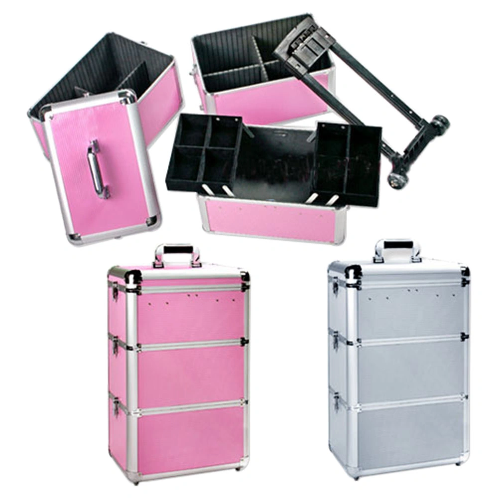 New Aluminum Frame Cosmetic Case Cabin Makeup Artist Toolbox Wheel Trolley Nails Make-up Bag Luggage Rolling Suitcase Box
