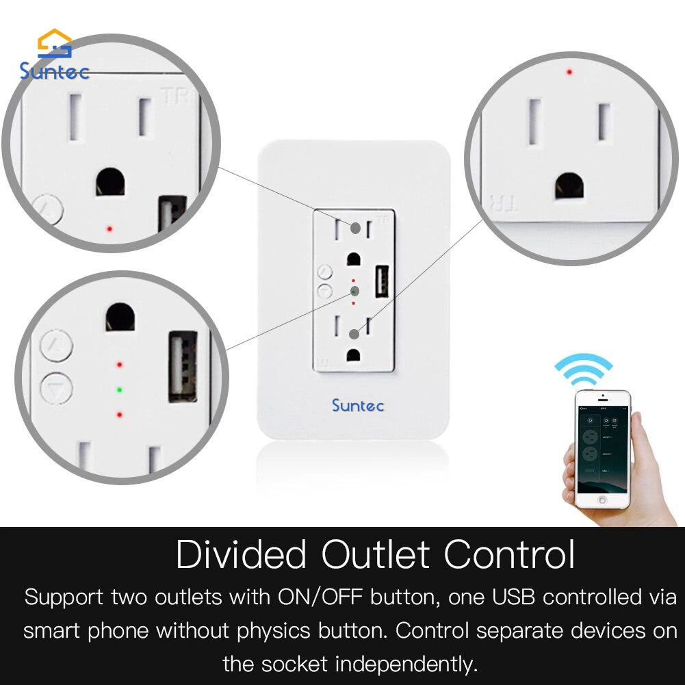 Commutateur mural intelligent Wi-Fi commutateur mural US avec 2 ports USB Fiche femelle